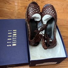 New With Box Stuart Weitzman Brown Woven Summer Shoe Size 9