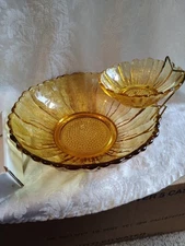 Reflections Hazelware Vintage Gold Yellow Glass 3 piece Chip and Dip Bowls 70s