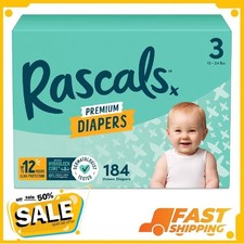Rascals Premium Absorbent Baby Diapers Size 3, 184 Count, Free Shipping