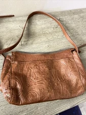 American Leather Co. Brown Paisley Embossed Crossed Body Bag