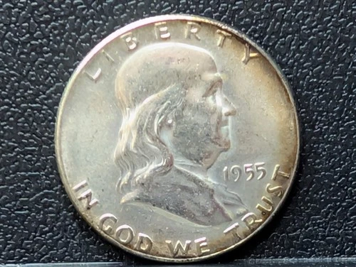 1955P Silver Franklin Half Dollar 50c BU Key Date Half Toned 250901