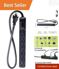 Heavy-Duty Mountable Surge Protector - 6 Outlets, 90 Joules of Protection, Black