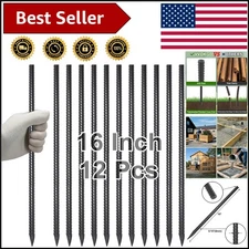 Durable 16" Chisel Point Rebar Stakes - 12pcs Steel Ground Anchors for Fencing