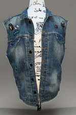 Vintage COMUNE Punk Rock Denim Jean Vest Pins Torn Sleeveless Medium