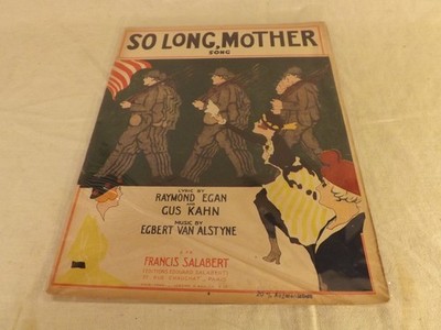 Antique Sheet Music So Long, Mother Al Jolson's Mother Song 1917 Egan & Kahn