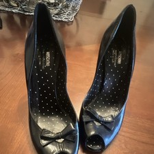 Moschino Women's Leather Peep Toe Stiletto Heel Black Bow Accent 37.5