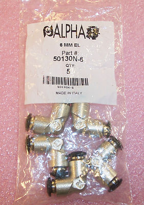 QTY (5) 50130N-6 ALPHA 6mm UNION ELBOW TUBE FITTING-N 90 DEGREE