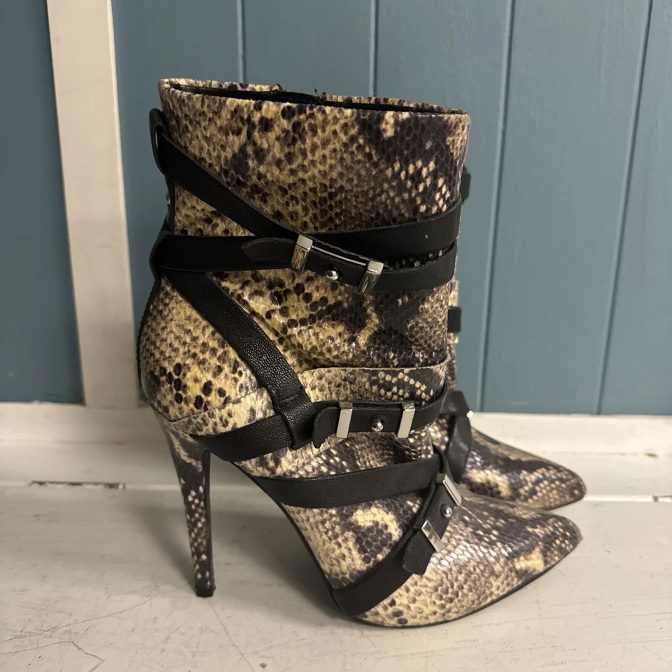 $149 Guess Parley Botines Puntera Punta Estampados Serpiente Natural Multi Cuero Talla 8 Foto 4 de 4