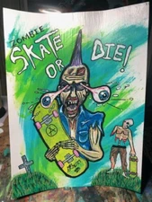 SKATE OR DIE! ZOMBIE SKATEBOAD ORIGINAL GEORGE SILLIMAN  PAINTING OUTSIDER ART