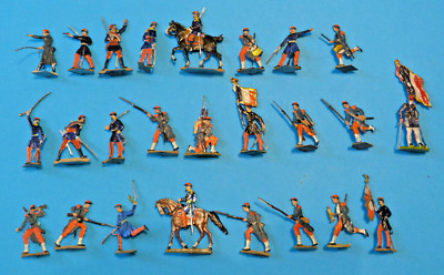 Lot De 25 Soldats En Étain Peint – Guerre Franco-Allemande 1870 – Infanterie Française – Échelle 30mm