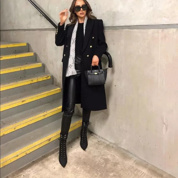 ZARA WOMEN NEW ITALIAN WOOL BLEND BLACK COAT GOLD BUTTONS
