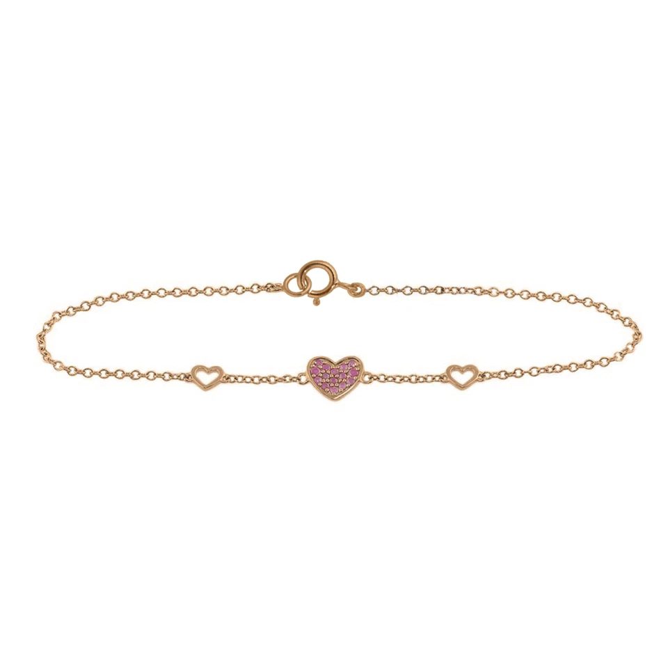 14K Gold 0.20 CT Ruby Gemstone Heart Bracelet - The Jewelz - Image 3 of 3