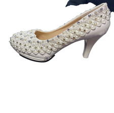 su.cheny shoes 4" heel satin white ivory lace Wedding bridal shoe