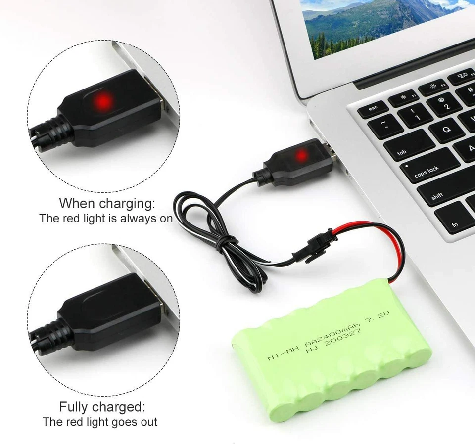 7,2V 2400mAh Ni-MH AA Akku SM-2P 2Pin Stecker mit USB Ladegerät für RC Auto Boot - Bild 4 von 4