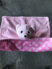 Step by Step Pink Polka Dot Brown Stitched Face Teddy Bear Security Blanket