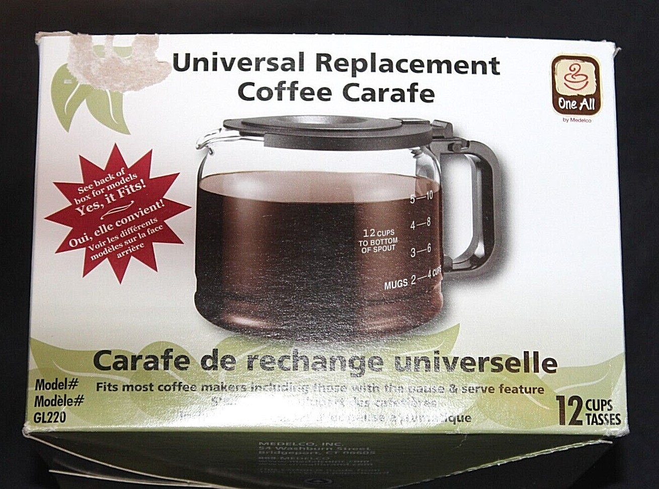 One All by Medelco 12Cup Universal Replacement Coffee Carafe Model