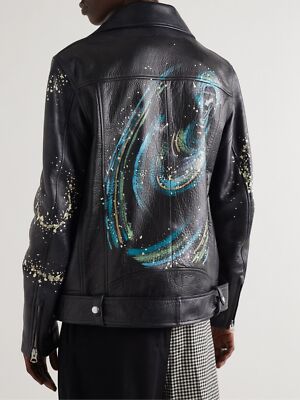 Acne Studios - Belted Painted Leather Biker Motorcycle Jacket