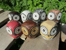 Fair Trade Hand Carved Made Wooden Owl Bird Carving Sculpture Ornament Set Of 7