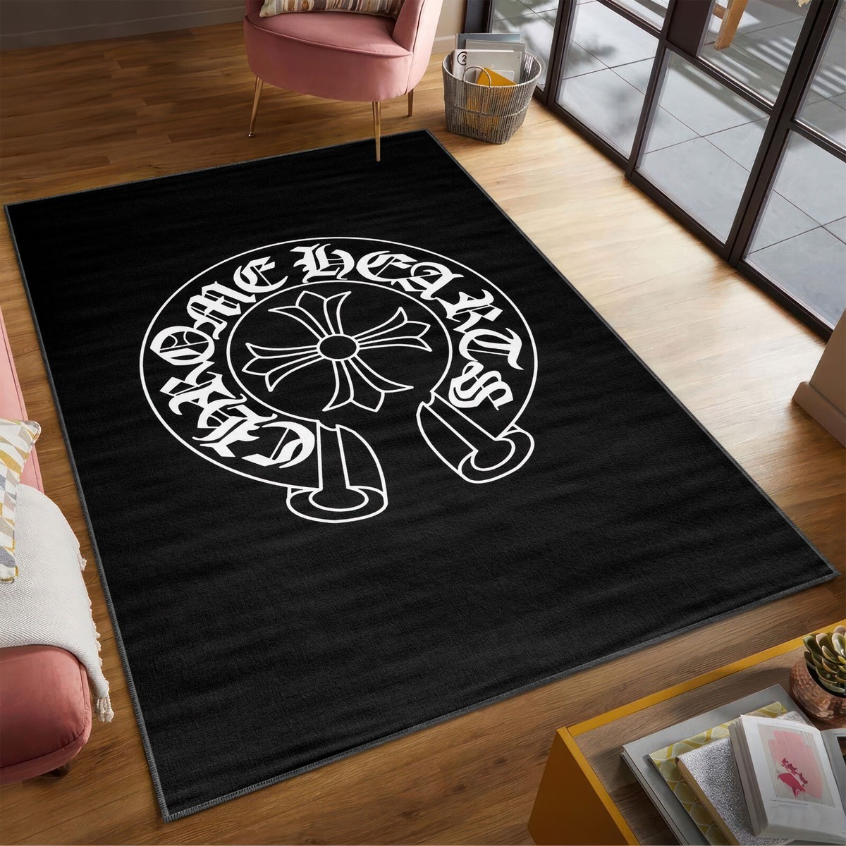 Chrome Heart Rug, Street Fashion Famous Brand Black Carpet