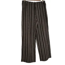 Black Striped Wide Leg Elastic Waistband Pants  100% Cotton Size L NWT
