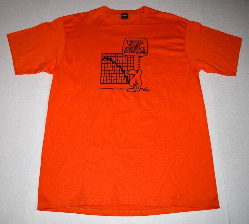 Camiseta Vintage Jerzees Talla M/L Años 80 Estadísticas Edad 50 y Camisa Naranja Inficante Foto 2 de 4