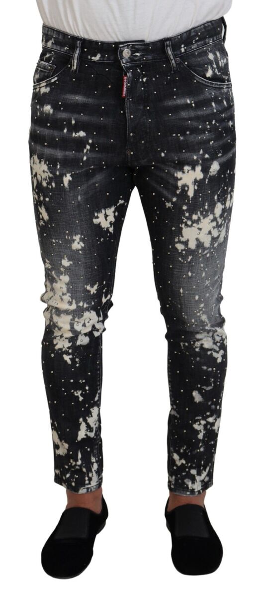 DSQUARED2 Jeans Gray Wash White Splash Print Skinny Denim DSQUARED2 Jeans Gray Wash White Splash Print Skinny Denim