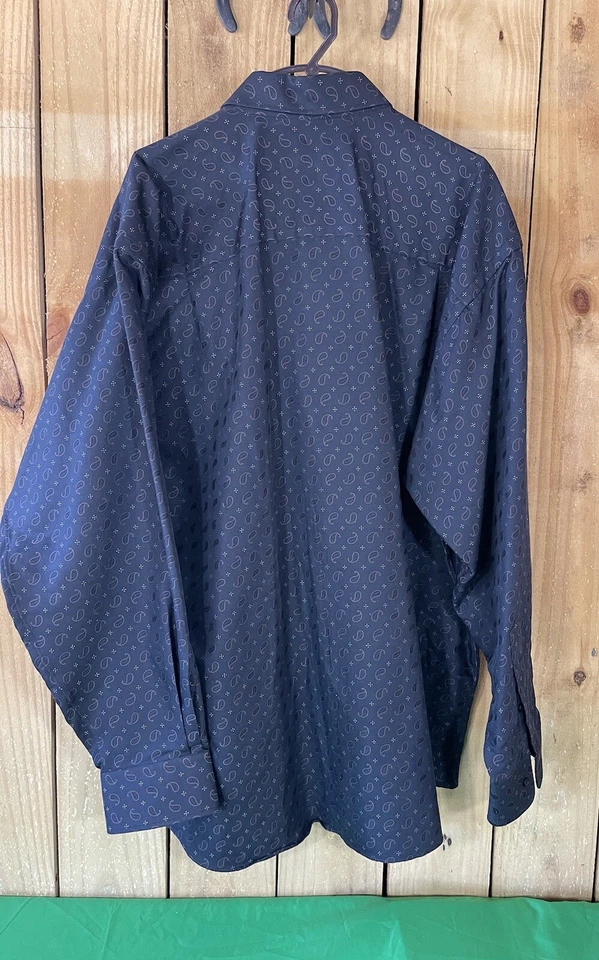 Ike Behar 男式蓝色几何长袖棉质正装衬衫,尺寸 XXL。 — 第 2/4 张图片