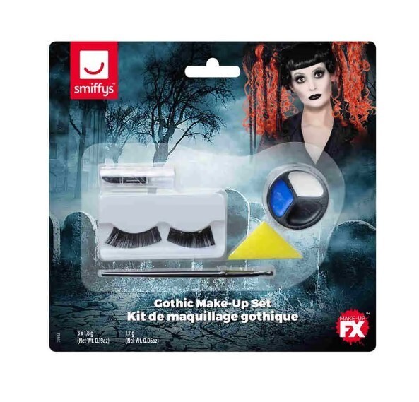 Smiffys Gothic Make-Up Set- Incl Eyelashes, Lipstick, sponge, brush, makeup