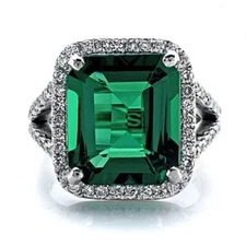 7.54 Ct Emerald Cut Natural Emerald & Diamond Wedding Ring 14K White Gold Sz 8
