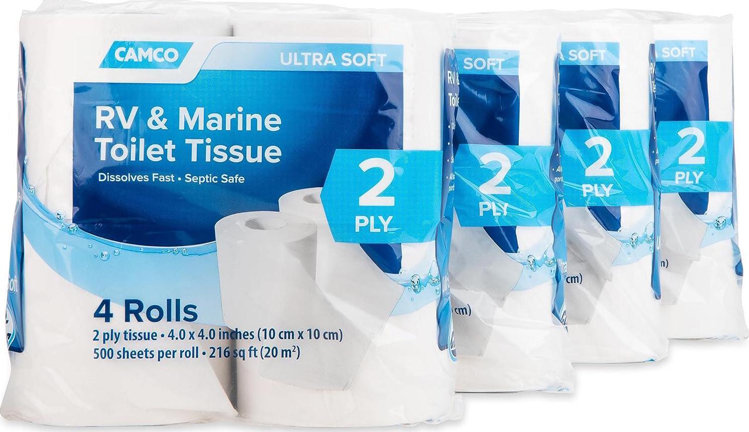 Camco RV Bathroom Toilet Tissue - 4 Rolls Sewer-Safe, Septic-Safe, Biodegradable