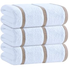 Towels Cotton Pool Extra Large 35x70 3/Pk Striped Beige Luxury Highly Absorb