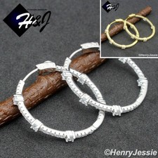 1.2"WOMEN 925 STERLING SILVER ICY CZ GOLD PLATED/SILVER HOOP ROUND EARRING E255