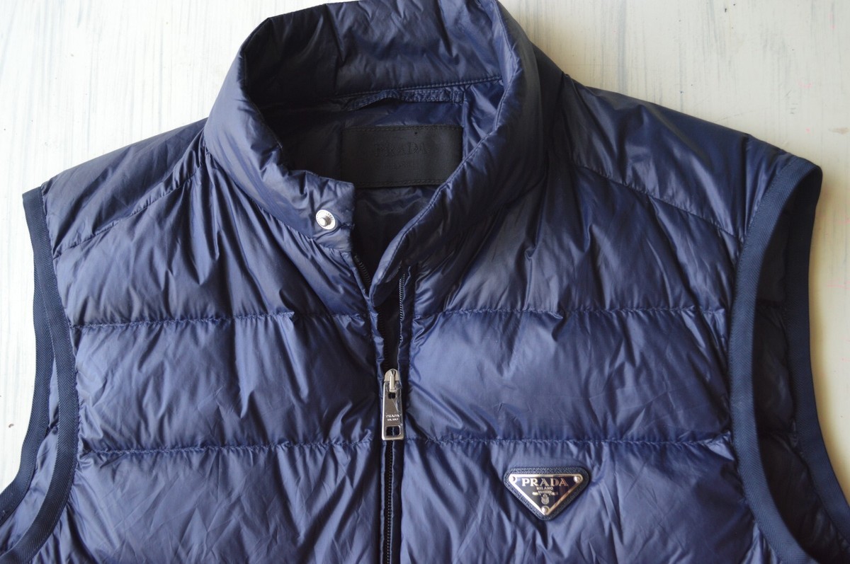 PRADA MENS NYLON GOOSE DOWN ZIP VEST NAVY BLUE GILET JACKET