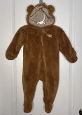 Carters NWT Sz 6M Boys Sherpa Hooded Bunting Brown Bear Ears Snowsuit Outerwear