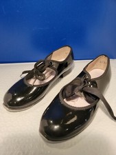 Child's Size 10 M Black Theatricals TAP SHOES Ribbon Holes - USA - NICE USED