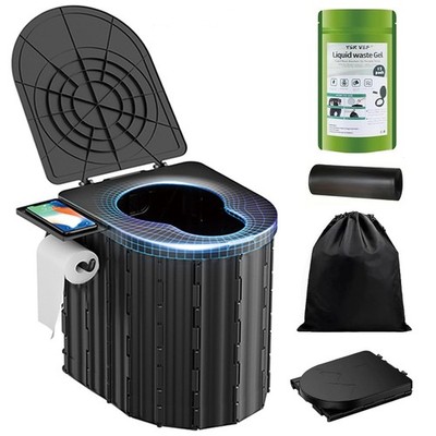 Portable Toilet with Bio-Gel Waste Solidifier & Odorless Disposal Bags, Campi...