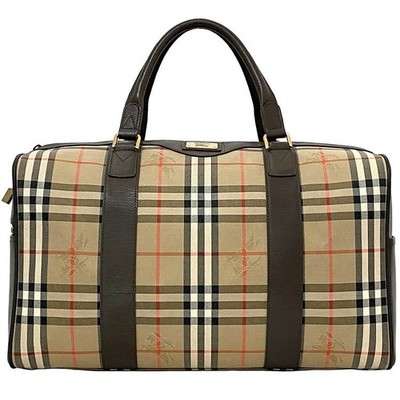 Burberry Boston Bag Beige Brown Nova Check Burberrys Zipper Keyed Travel 2 3