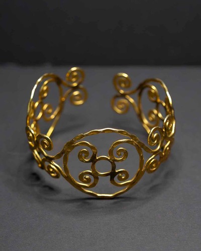 Vintage Greek Style Motif Bracelet Arm Cuff Gold Plated Handmade
