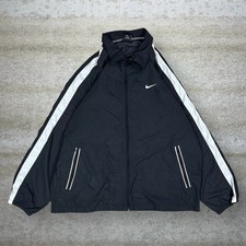 Vintage 90s Nike Windbreaker Jacket Mens L Jet Black White Swoosh Full Zip Nylon