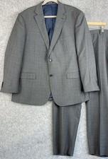 Jos A Bank 1905 Wool Suit Mens Gray Windowpane Plaid Blazer 46R Pant 42x30 FLAWS