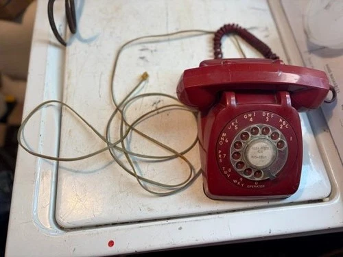 Vintage Red Automatic Electric Rotary Dial Phone Heavy Made Weighs 5 Pounds