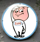 VINTAGE ESSO BOY 12" GASOLINE MOTOR OIL GAS PUMP STATION PORCELAIN DIE CUT SIGN