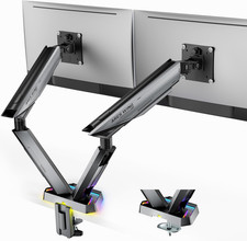 RGB Dual Monitor Arm for 17-38" Screens, Heavy Duty Adjustable Stand, Gray