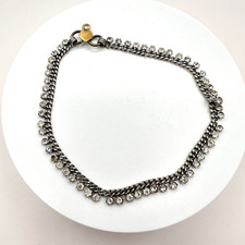 Vintage Y2K Silver Tone Curb Chain Rhinestone Bracelet Women Classic Jewelry