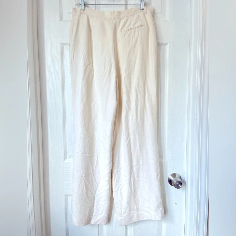 Lauren Ralph Lauren Cream 100% Silk lined wide legs pant Trousers size 12 - Image 2 of 4