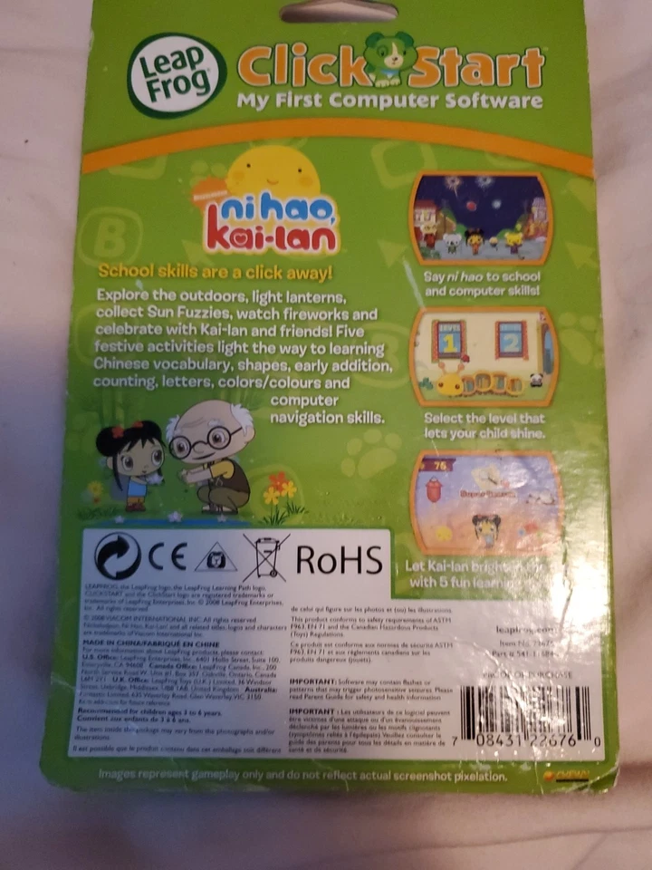 NI HAO KAI-LAN Leap Frog ClickStart game cartridge pre-K-K years 3-6   - Image 2 of 2