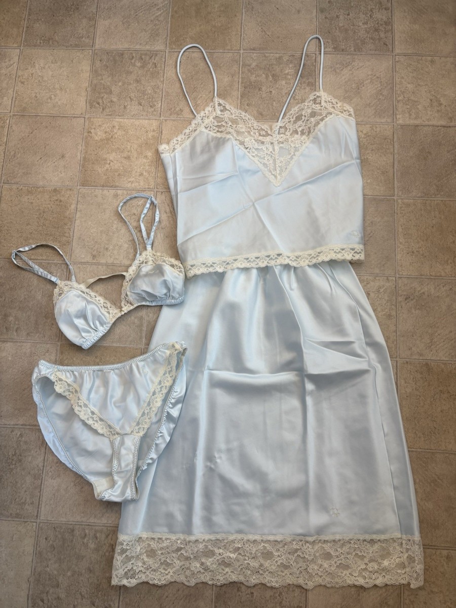 VTG Christian Dior Camisole Half Slip Bra Panties Set Satin