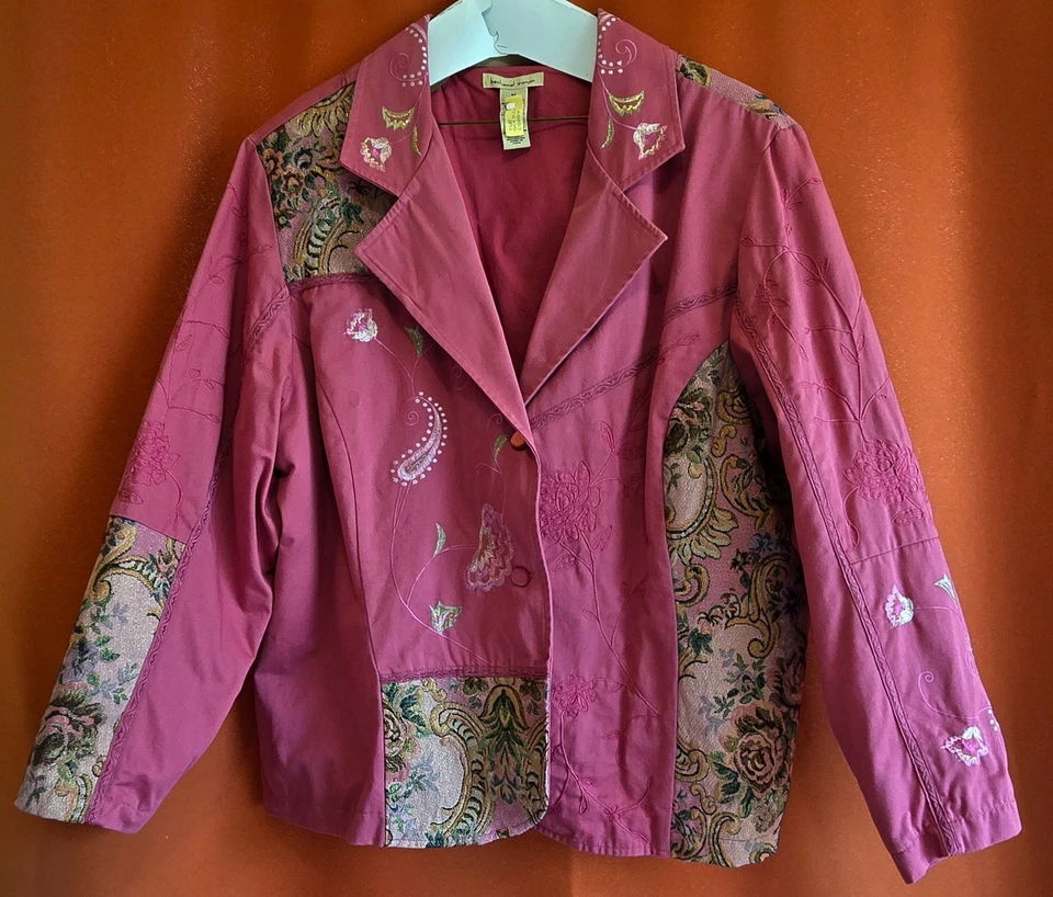 Blazer Traje Chaqueta Vintage Bechamel Mujer 3X Rosa Floral Bordado Manga Larga Foto 3 de 4