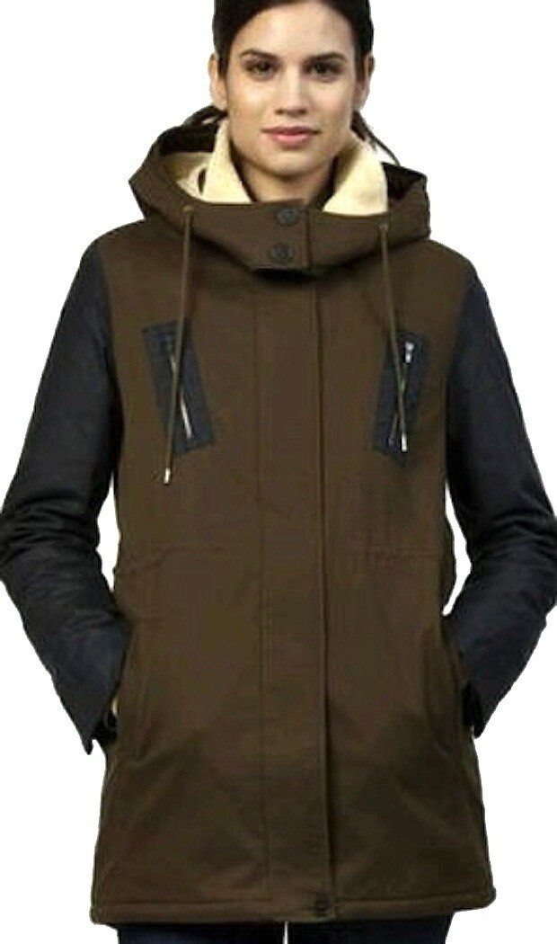 NWOT Lacoste Women’s Winter Jacket Coat Navy Army Brown Sz XS EUR 32 MSRP $485