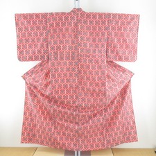 Wool kimono Tortoiseshell kasuri Red 62.6inch Women's